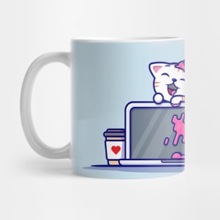 Cat With Laptop Cartoon Vector Icon Illustration Mug